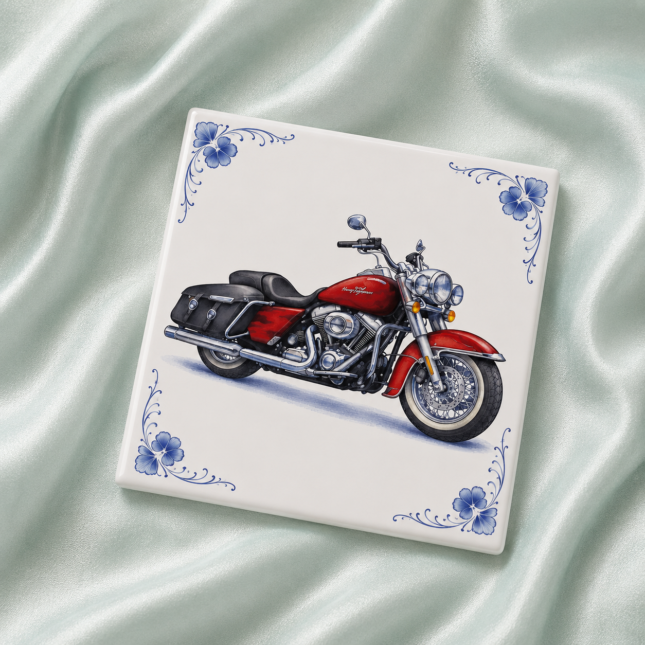 Azulejo de Delft Harley-Davidson Motor – Decoración Clásica Vintage de Moto Roja