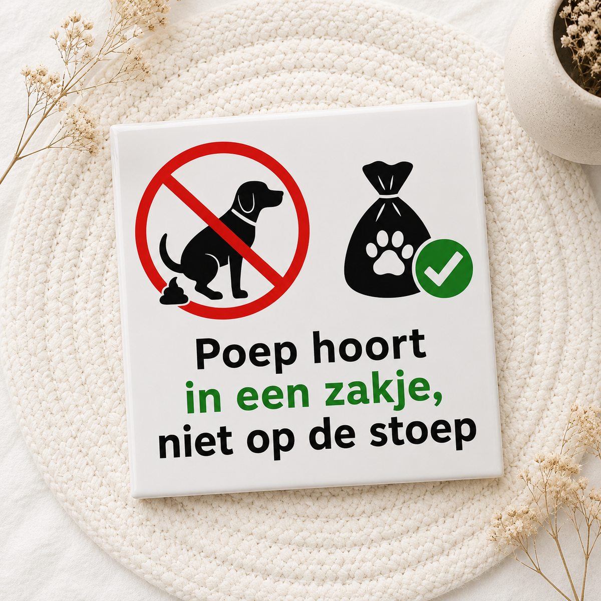Poep Hoort in een Zakje Tegeltje – Hondenpoep Opruimen